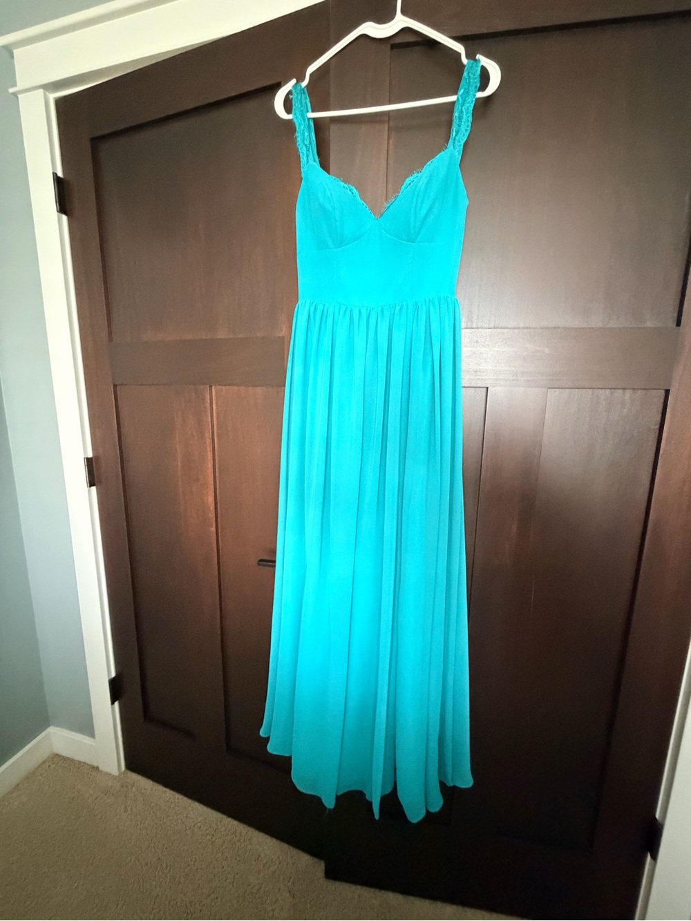 Teal Sleeveless Maxi Dress with Lace Straps
